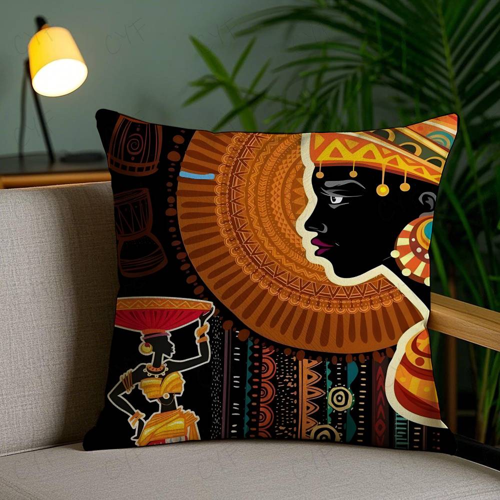 African Tribal Ethnic Style Theme Double-Sided Printed Pillow Cover Short Plush Suitable Living Rooms Sofas Throw Cushion Cover