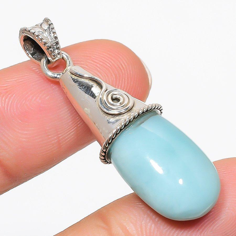 Подвеска из стерлингового серебра 925 пробы с драгоценным камнем Natural Republic Larimar 1,75 дюйма v9m77