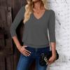 Women's Fashion Casual V-Neck Three-Quarter Sleeve Solid Color Top