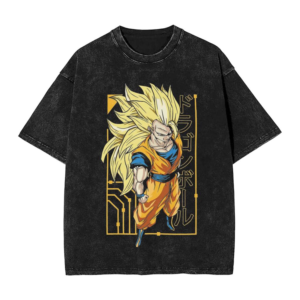 Anime Dragon Ball Printed Tshirt Mens and Womens Washed Tshirt High Quality Vintage Cotton Tshirt Harajuku Tops