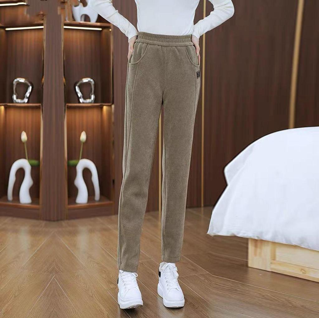 2024 Узкие теплые вельветовые брюки гаремы с высокой талией для осени/зимы