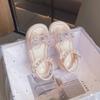 Girls Summer School Sandals Fashion Rhinestone Bowtie Children Flat Sandals New Kids Non-slip Open-toe Pearl Sandals Soft Bottom