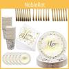 Stylish Gold Polka Dot Stamping Happy Birthday Party Decor Supplies Disposable Tableware Essentials