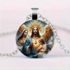 Jesus Saint Mary Necklace Pendant, Holy Guardian, Christian Jesus Glass Pendant Necklace Accessory