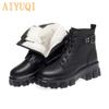 Women Winter Boots Genuine Leather Fashion Natural Wool Warm Marton Boots Women Thick-soled Women's Ankle Boots