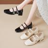 Augustine Black Mary Jane Shoes Women's 2025 New Spring and Summer Low Heel French Evening Temperament Square Head Shoes