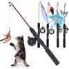 Retractable Cat Teaser Wand Toy Ultra-Long Plush Interactive Cat Toys Refills Fishing Rod Cat Fishing Pole Toy for Indoor Cats