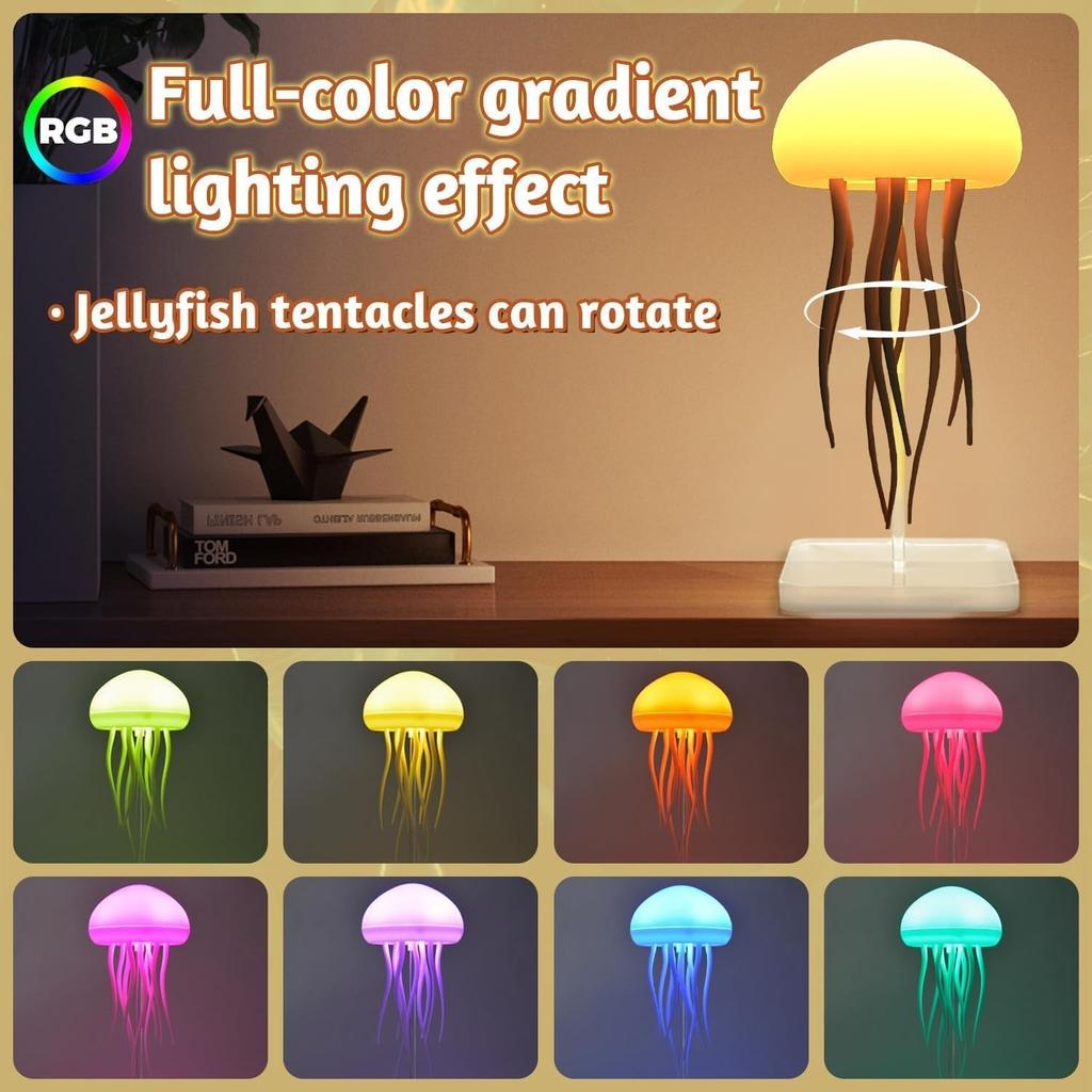 Светодиодная лампа-медуза RGB с градиентным светом, танцующими щупальцами и сенсорным управлением, перезаряжаемая, милая настольная лампа для спальни, (Подвесной + Основание)