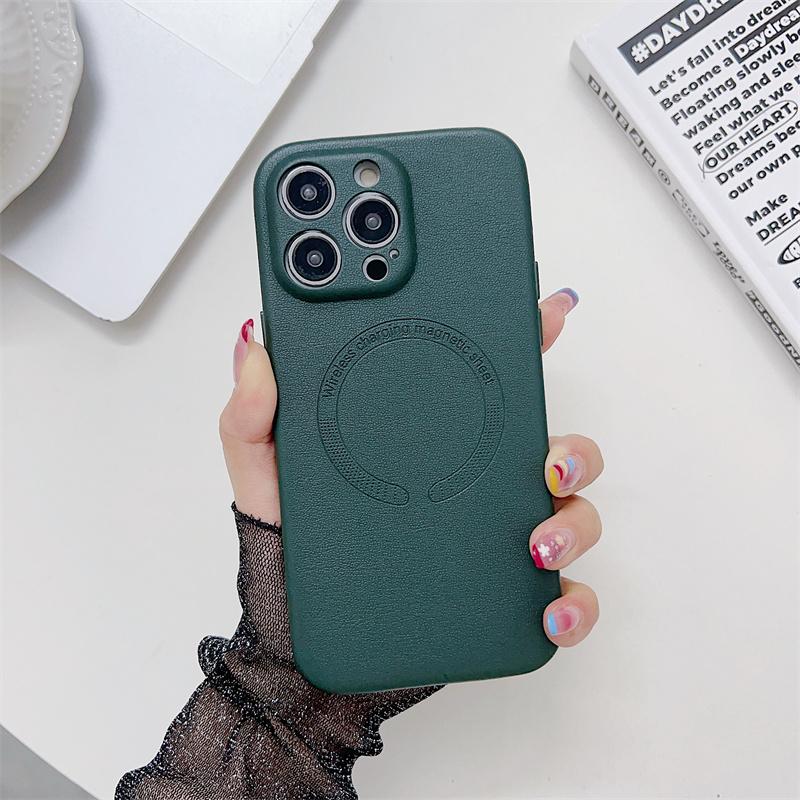 Прецизионная защита камеры с отверстием, беспроводная зарядка для кожаного чехла Magsafe для iPhone 15 14 13 12 Pro Max Plus, магнитный противоударный чехол-бампер