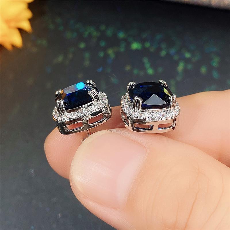 Серьги-гвоздики Huitan Brilliant Cub Zirconia для женщин, элегантные синие CZ, аксессуары для ушей, помолвка, свадьба, вечеринка, модные украшения