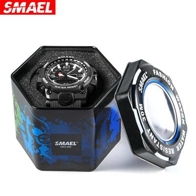 Коробки для часов Цифровые часы Часы с двойным дисплеем Кварцевые часы Мужские спортивные часы Чехол Простой ремешок для наручных часов Подарочный чехол С батареей