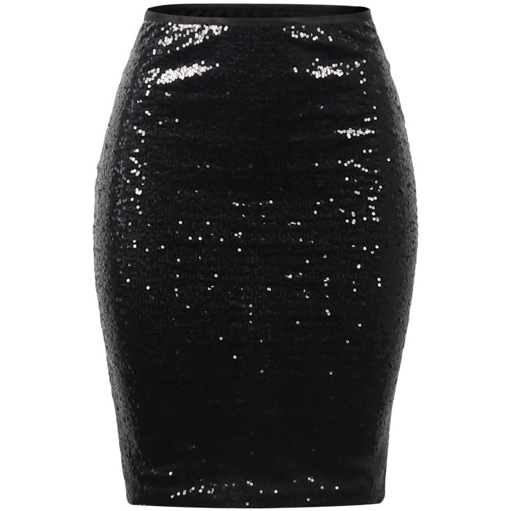 Женская мода, однотонная тонкая юбка-карандаш с высокой талией и пайетками на молнии