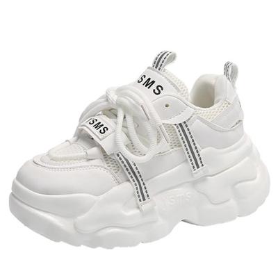 Модные сетчатые кроссовки на танкетке 8 см, женские, новые осенние модные спортивные туфли на скрытых каблуках для папы, толстая подошва, весна 2024, массивные кроссовки на платформе