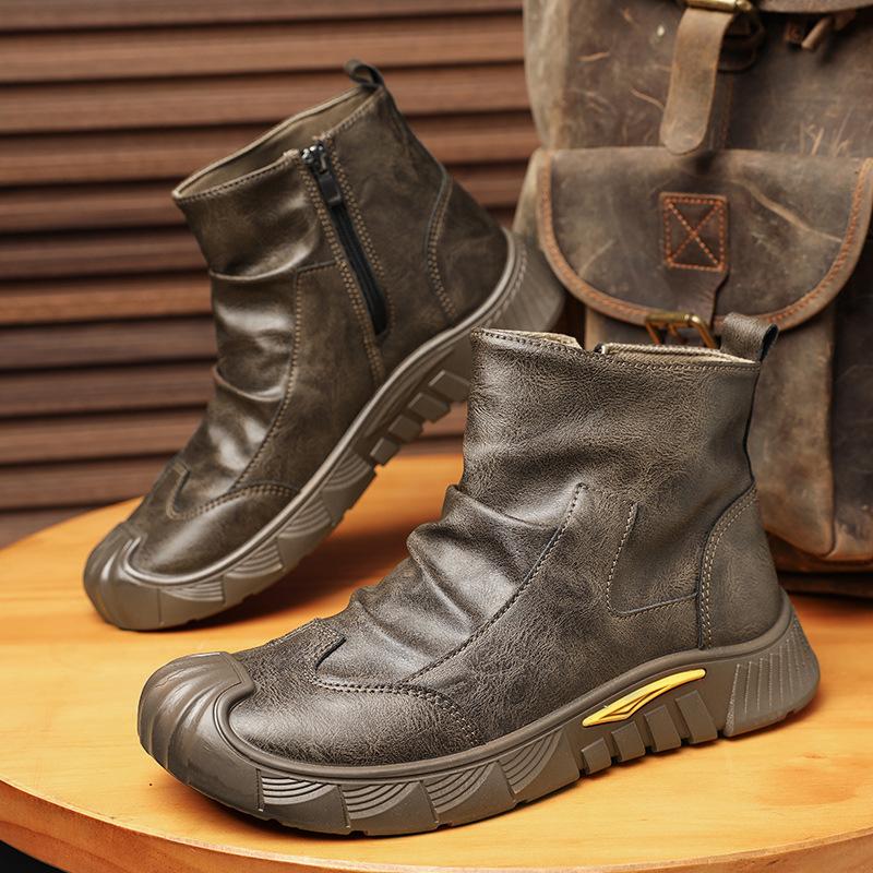 Новые мужские ботинки хайтопы на флисовой подкладке, черные, противоскользящая подошва на платформе из ПУ кожи, удобная модная повседневная зимняя обувь, нескользящая