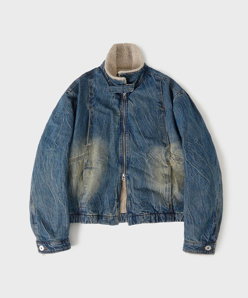 Джинсовая куртка с подкладкой из овчины Hooves Washed Crop Denim [Синий]