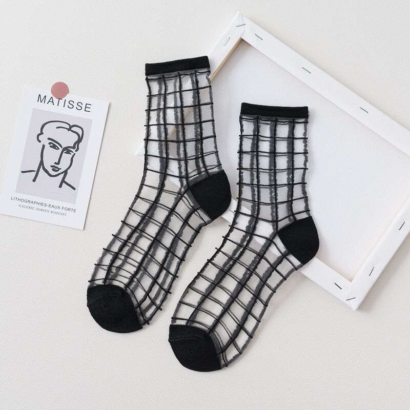 1 Pair Women Socks Summer 15 Styles Harajuku Thin Transparent Sock Striped Plaid Dots Breathable Funny Socks Casual Ankle Socks