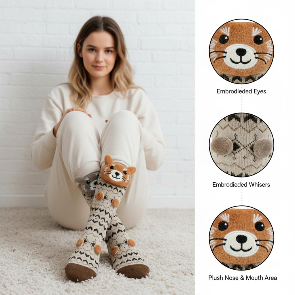 Stylish Plush Crochet Cute Personalized Warm Animal Socks