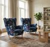 Skandinavisches Ohrensessel-Set Ari Print, Florale Muster, Velours, Wellenfedern, Family Meble