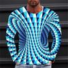 Fashionable Men's Printed T-shirt Optical Illusion Round Neck Long Sleeved Street Harajuku Exaggerated Designer Round Neck Top