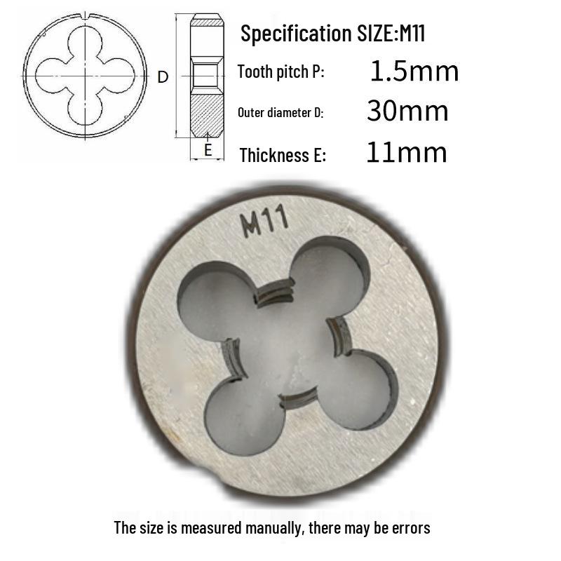 Метрическая круглая плашка M8-M11, Размеры резьбы: 1.5, 1.25, 1, 0.75, 0.5 Крупный/Мелкий, По часовой стрелке/Против часовой стрелки/Левая рука