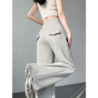 Удобные и стильные серые широкие брюки в американском стиле на завязках для женщин, идеально подходят для повседневной и спортивной одежды