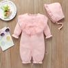 Newborn Infant Baby Girls Solid Ruffles Lace Romper Jumpsuit+Hat Outfits Sets
