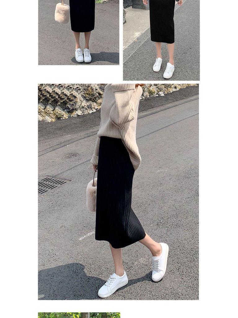 Женская приталенная шерстяная юбка средней длины с разрезом, 2024