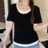 Navava Women Layered PoinT ConTrasTing Round Neck ShorT Sleeve T shirT nT3291
