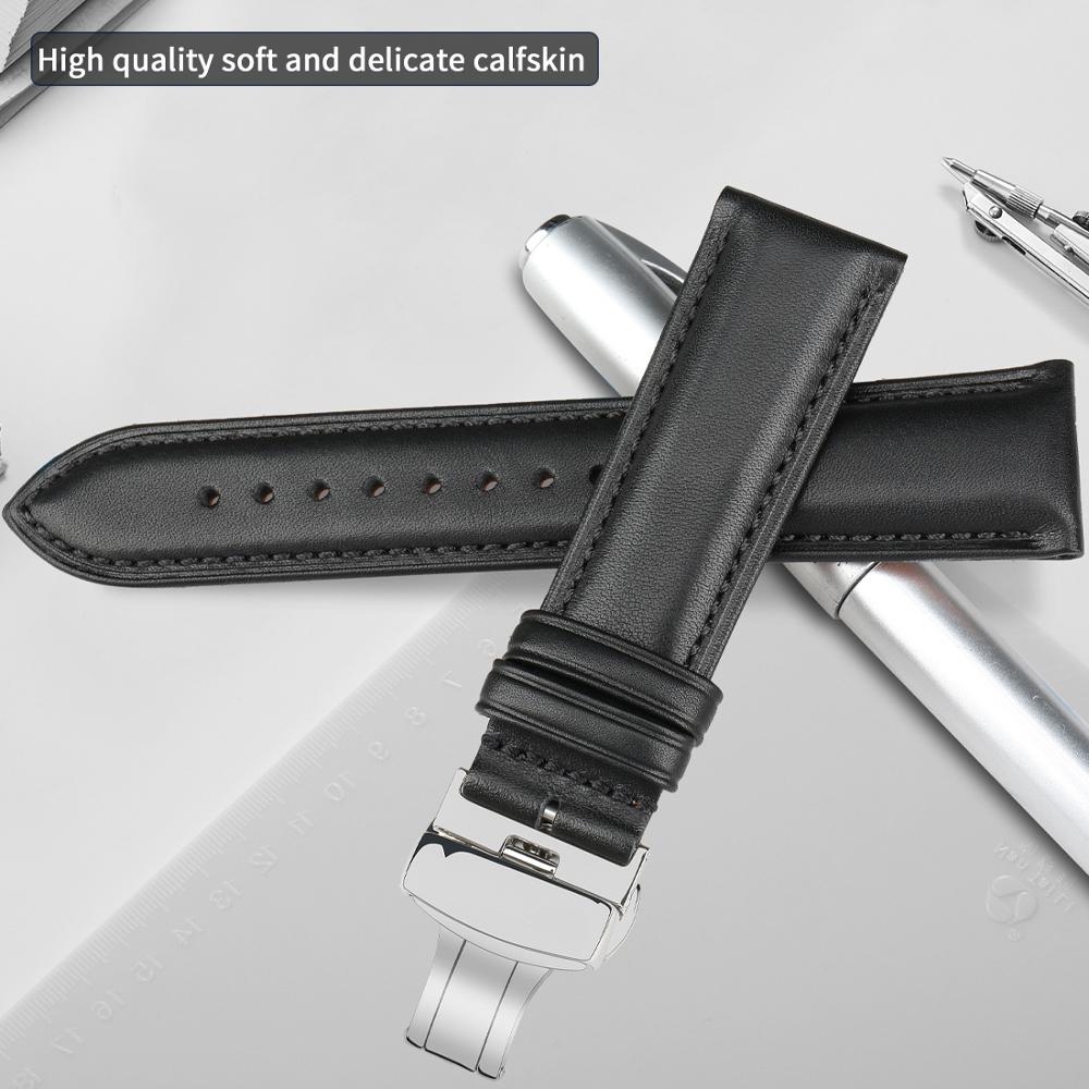 Ремешок для часов 21 мм, 22 мм, 24 мм, ремешок для часов с пряжкой-бабочкой, ремешок из натуральной кожи с узором, раскладывающийся браслет, коричневый, черный ремешки для часов, новинка