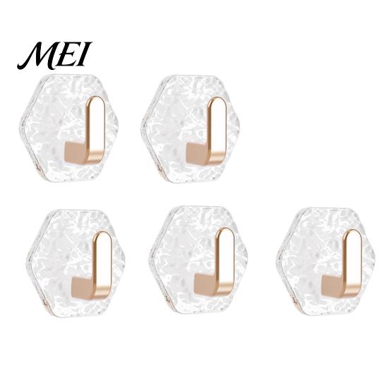 Wall Storage Hooks Acrylic Adhesive Hooks, Hexagonal Wave Shape, No Drilling Easy Transparent Installation Hook, Modern Style Clear for Bathroom