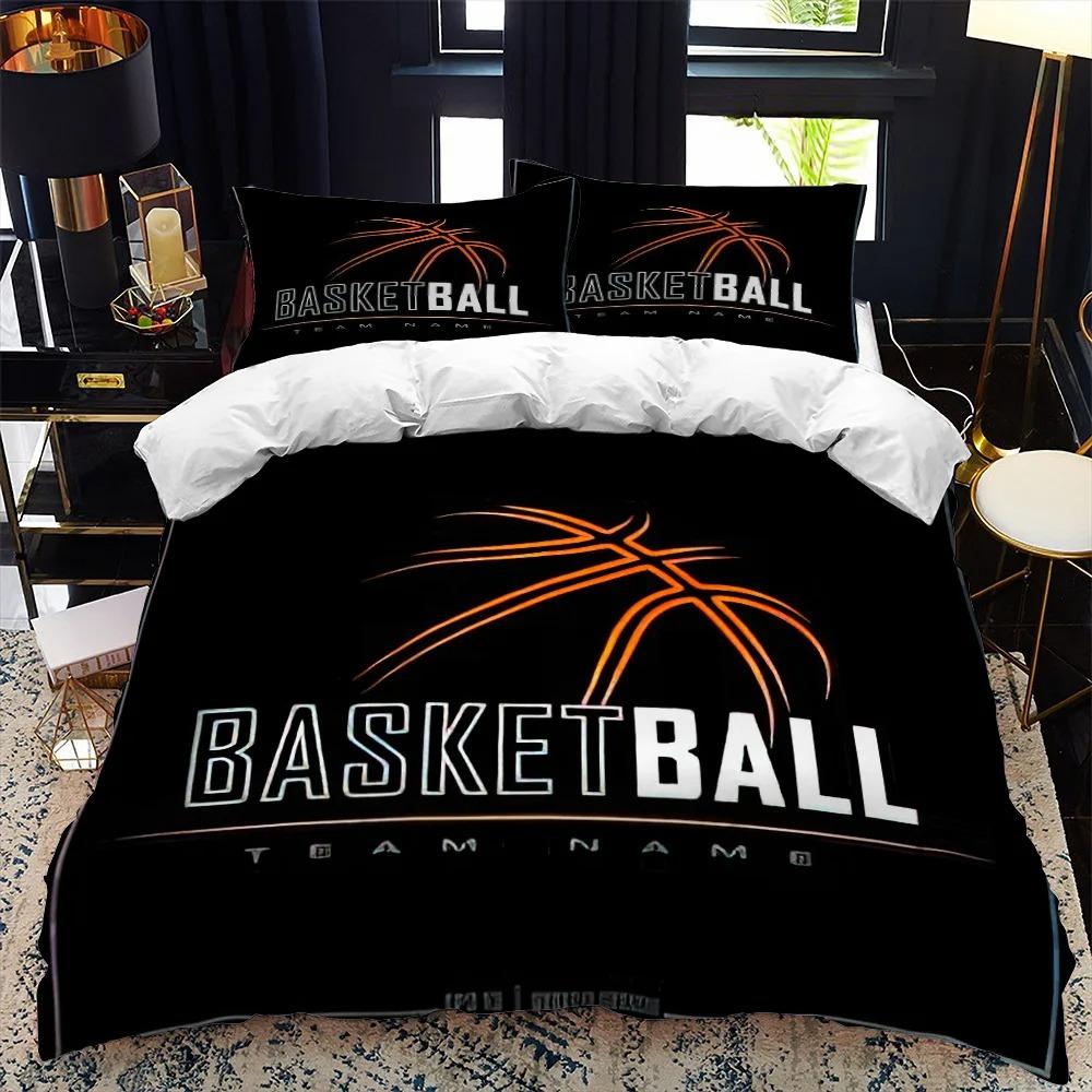 Fashion Basketball Sports Bedding Set 3 Piece, Teen Boys Graffiti Basketball Print Duvet Cover Set Pillowcases Modern Theme