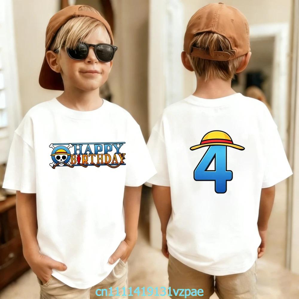 One Pieces Boy Girl TShirt Summer Kids Top Anime Birthday Number Theme 110 Years Old Cartoon Tees Kid Birthday Gifts
