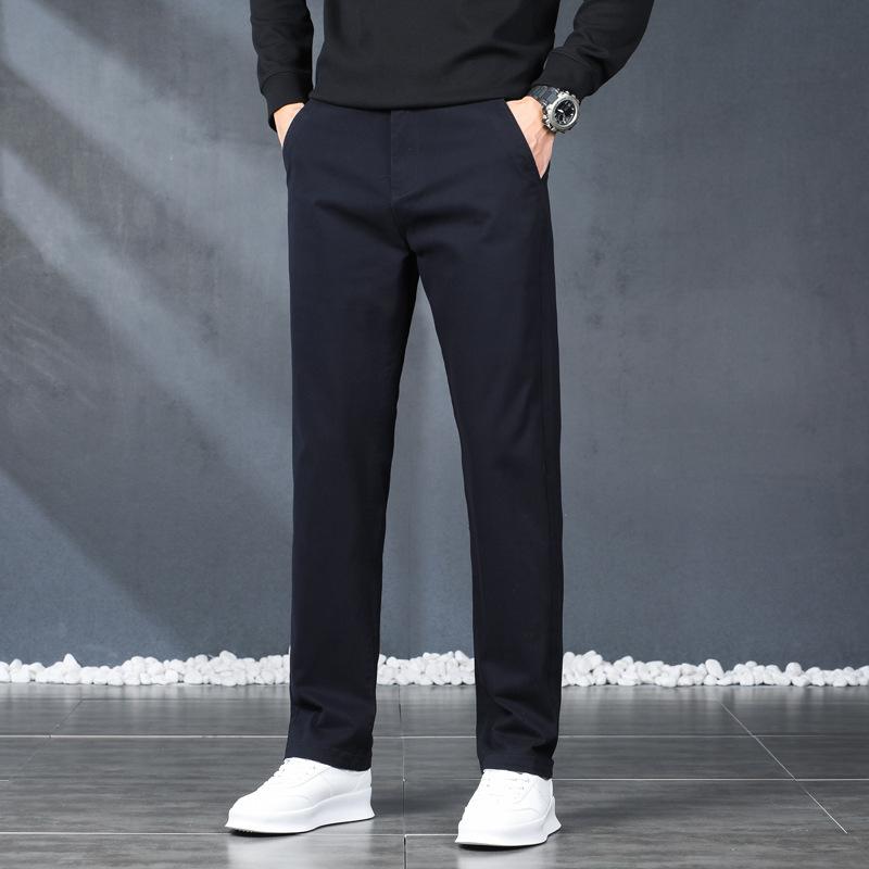2024 Новые осенне-зимние повседневные брюки из чистого хлопка высшего качества для мужчин, деловые прямые свободные модные брюки, универсальные брюки