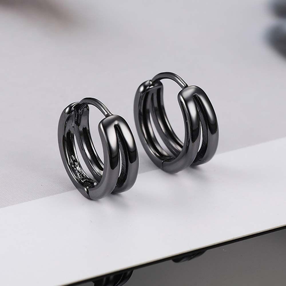 Black Round Circle Geometric Silver Color Ear Studs Punk Jewelry Stud Earrings Men Hoop Earrings