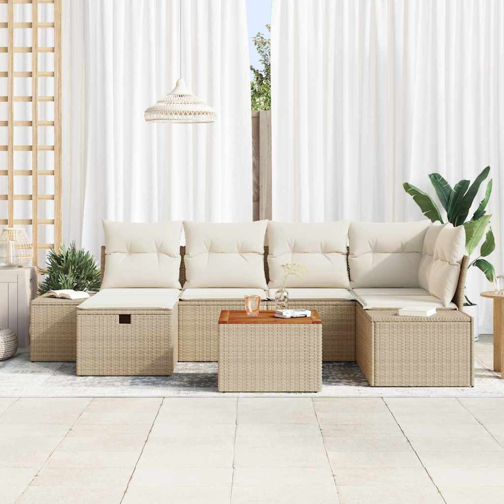 Garden Sofa Set with Cushions and Storage 7 pcs Beige Poly Rattan