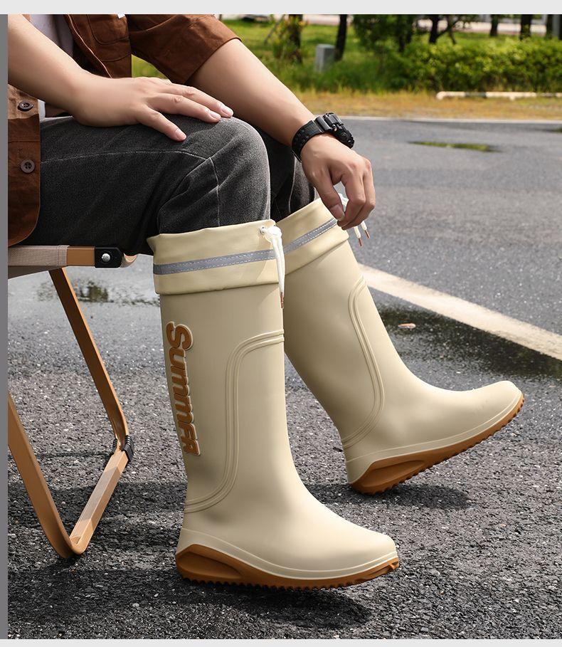 Мужские водонепроницаемые резиновые сапоги с флисовой подкладкой, средней длины, нескользящие, легкие, для работы на открытом воздухе, для доставки еды, резиновые рабочие ботинки