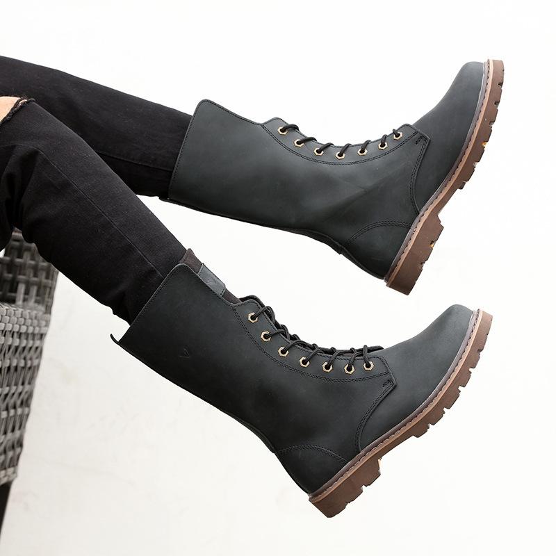 Кожаные ковбойские сапоги Ботинки из коровьей кожи Высокие монгольские сапоги для верховой езды Уличные локомотивные сапоги Ботинки на шнуровке Ботинки Martin в стиле ретро