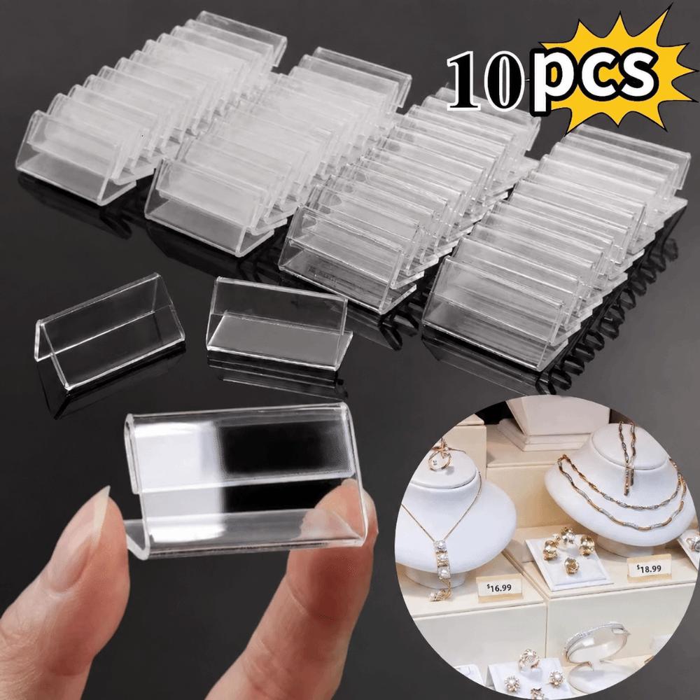10Pcs L Shape Price Tag Clip Stand Acrylic Sign Card Stand Durable Card Holder