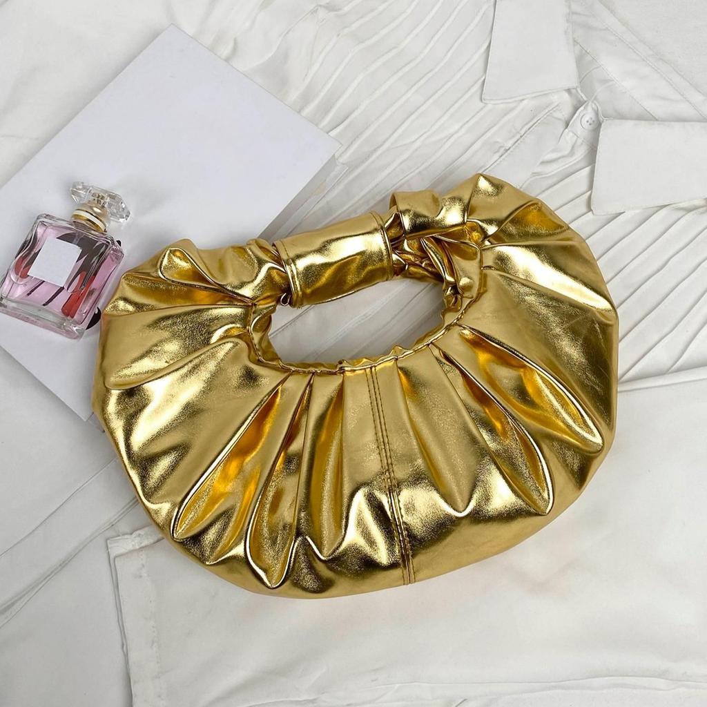 Модный дизайн сумка Cloud новая металлический блеск однотонная плиссированная сумка PU высококачественный женский клатч