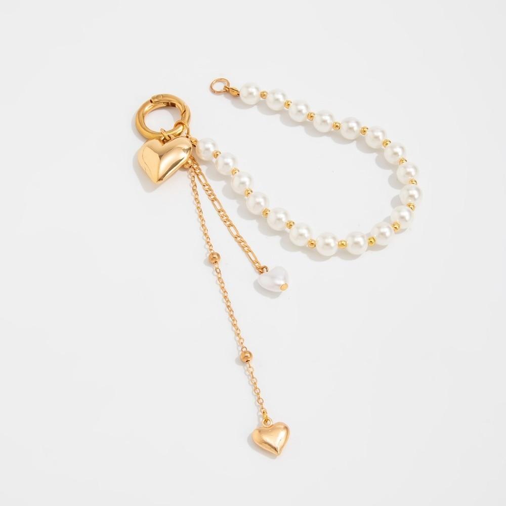 Star Rivet Pearl Beadeds Keychain Tassel Peach Heart Key Ring Gifts Chain Bag Pendant Trendy