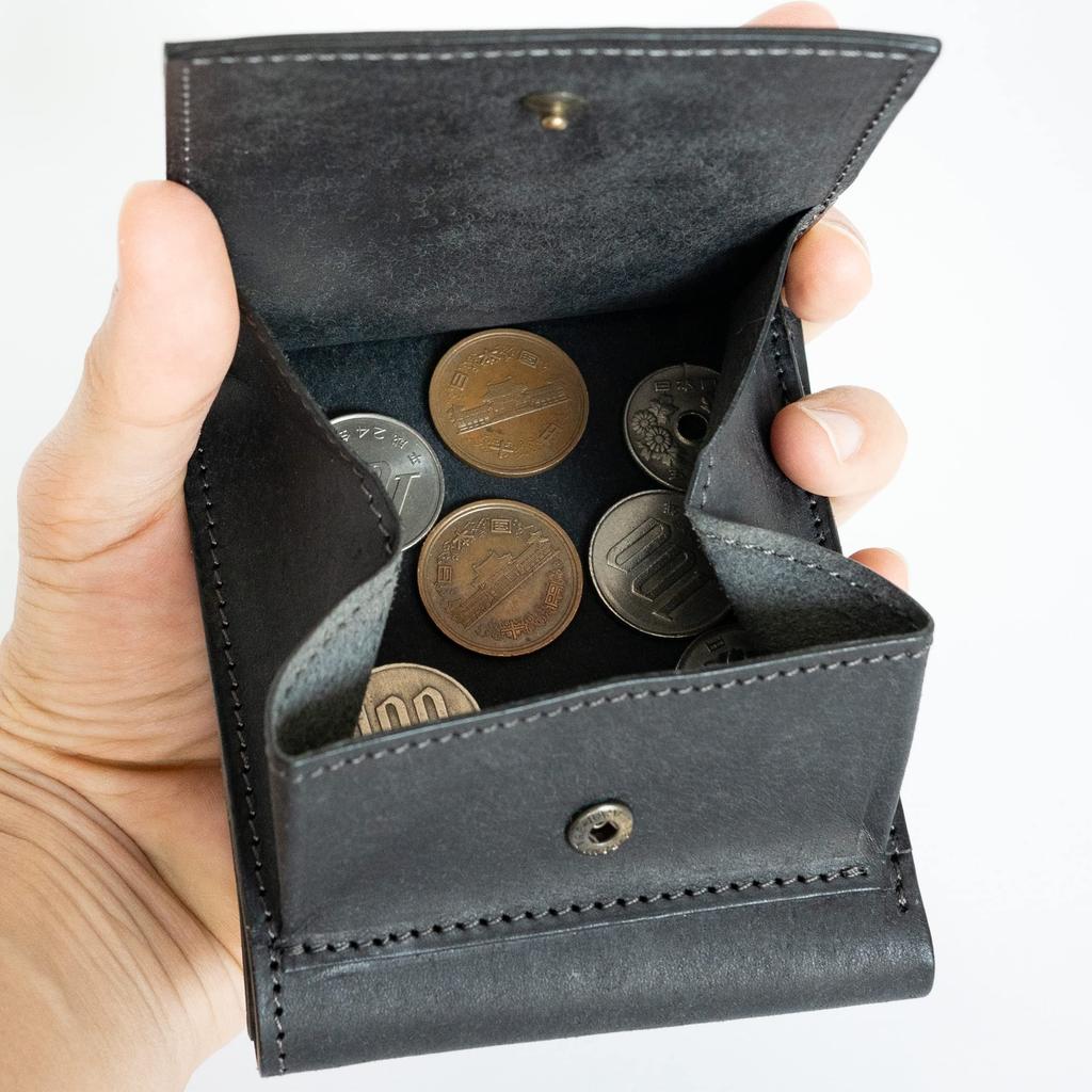 Его фабричный бумажник-бифолд (с кошельком для монет) Натуральная кожа Pueblo, ручная работа в Японии, подарок (черный)