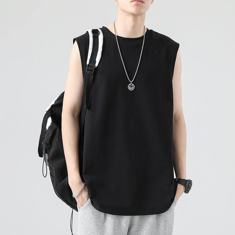 Новое поступление Мужская футболка без рукавов Летняя мода Однотонная футболка без рукавов с круглым вырезом Мужская Женская Хлопок Повседневная Свободная Уличные Топы