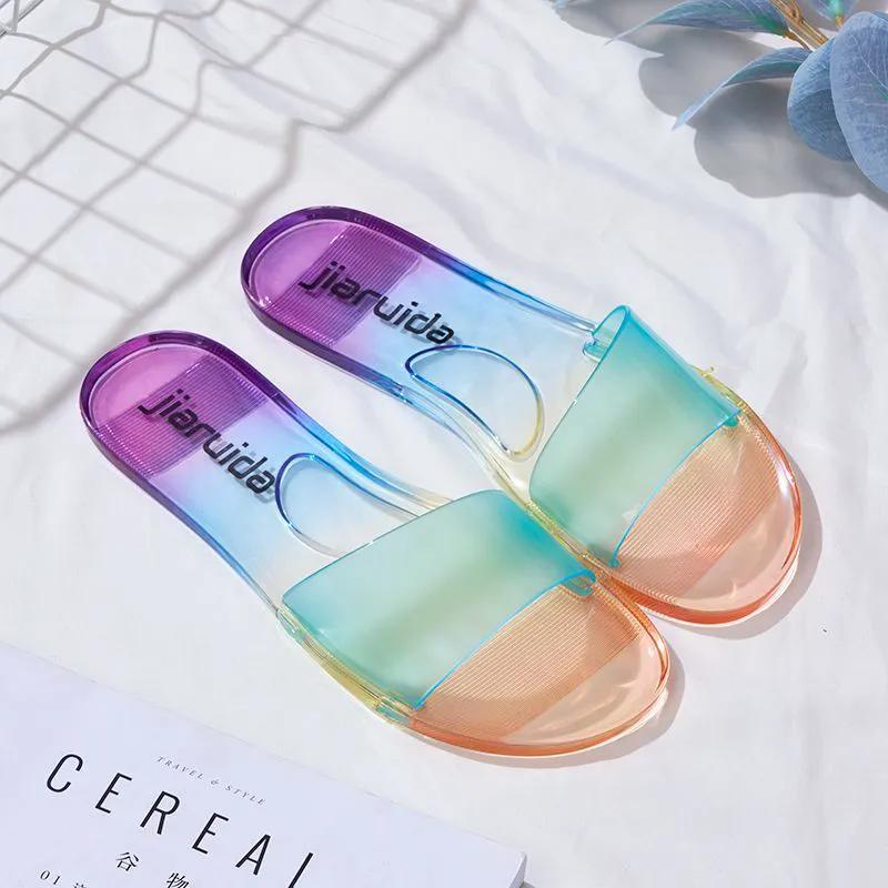 WTEMPO Модные мягкие тапочки Jelly Outdoor Indoor Home, женские весенне-летние прозрачные пляжные сандалии с открытым носком и плоским каблуком