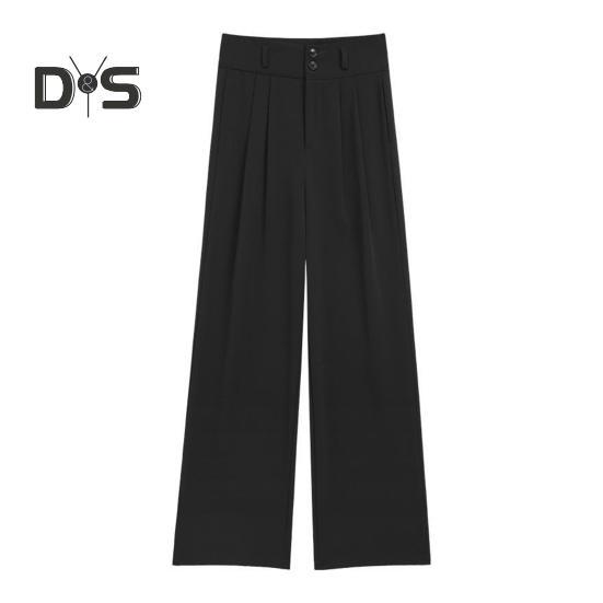 Women Pants High Waist Straight Wide Leg Trousers with Pockets Button Zipper Fly Solid Color Loose Fit Suit Pants Work Wear