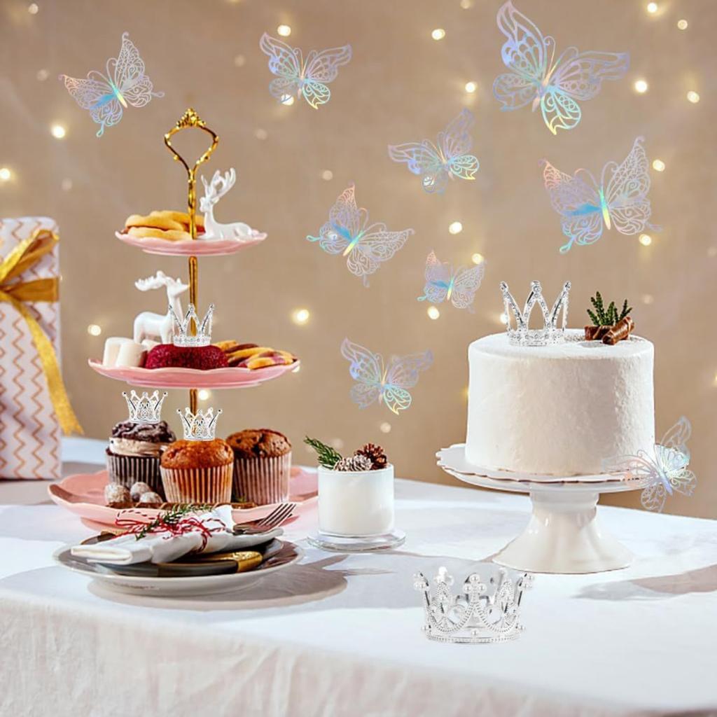 9 шт. Топпер для торта в виде короны Мини-тиара с 3D-украшением в виде бабочки Винтажный жемчужный стразовый топпер для торта в виде короны Топпер для кекса Украшение для торта