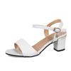 Maogu Fashion Buckle Strap Square Heel White Open Toe Sandal Female Rhinestone High Heels Sandals for Women New Summer Shoes 41