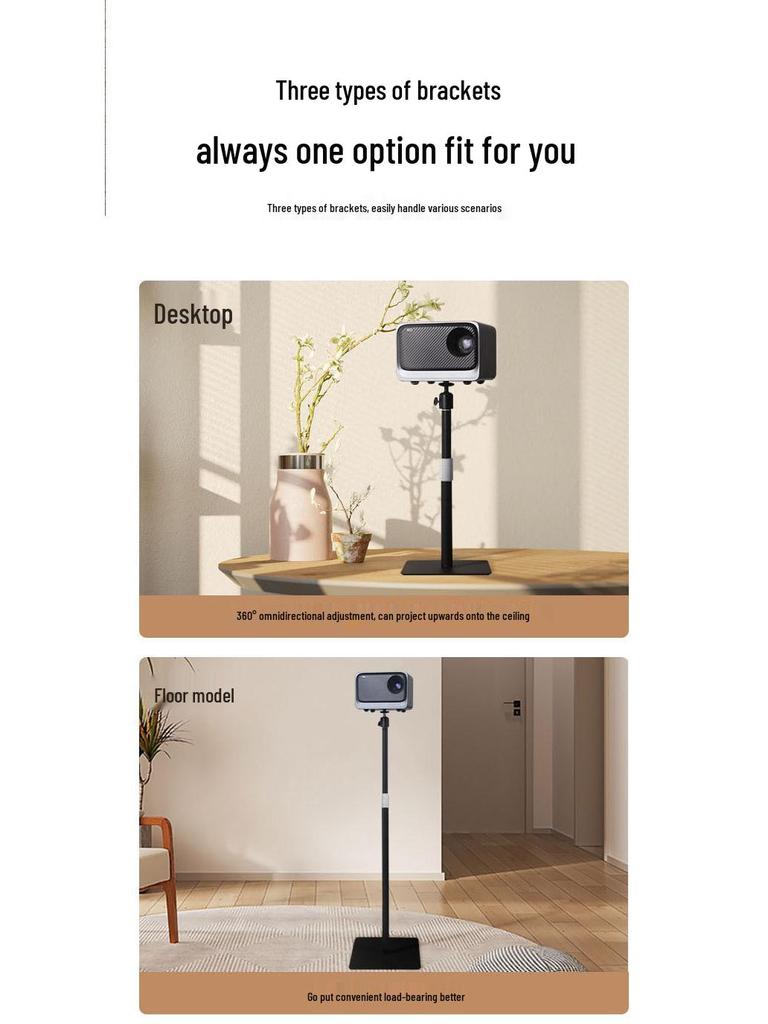 Universal No-Drill Projector Stand: Floor, Desktop, Sofa, or Wall-Mounted, Compatible with XGIMI, Dangbei, JMGO.