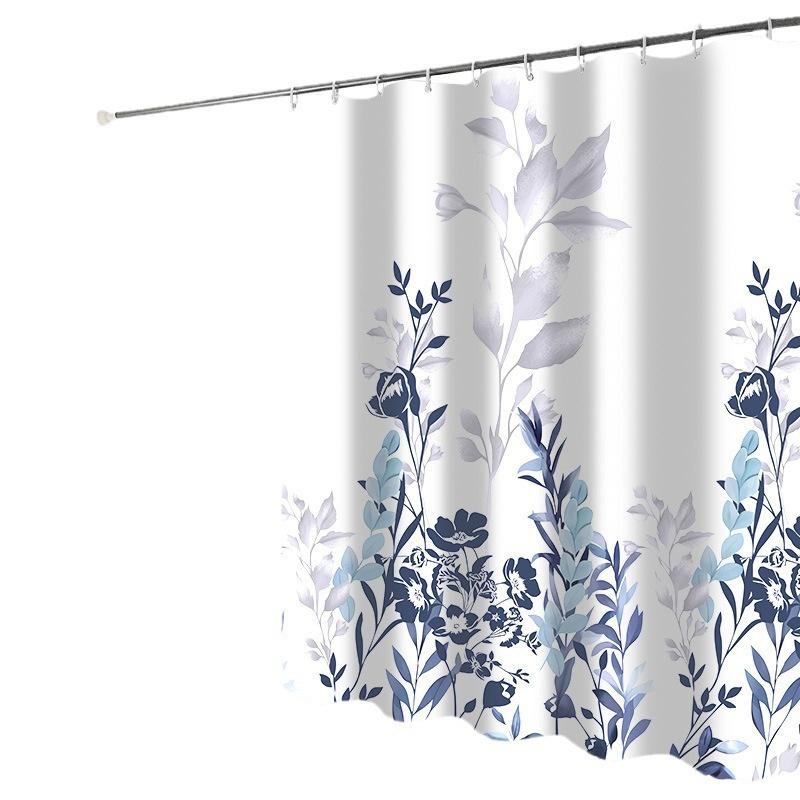 Занавеска для душа из полиэстера с принтом листьев и цветов, утолщенная, водонепроницаемая, устойчивая к плесени, перегородка для ванной комнаты, универсальная занавеска