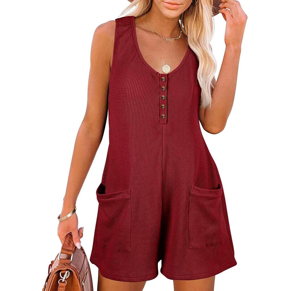 Women's Jumpsuit Casual Fashion Solid Color Jumpsuit Button Pocket Jumpsuit