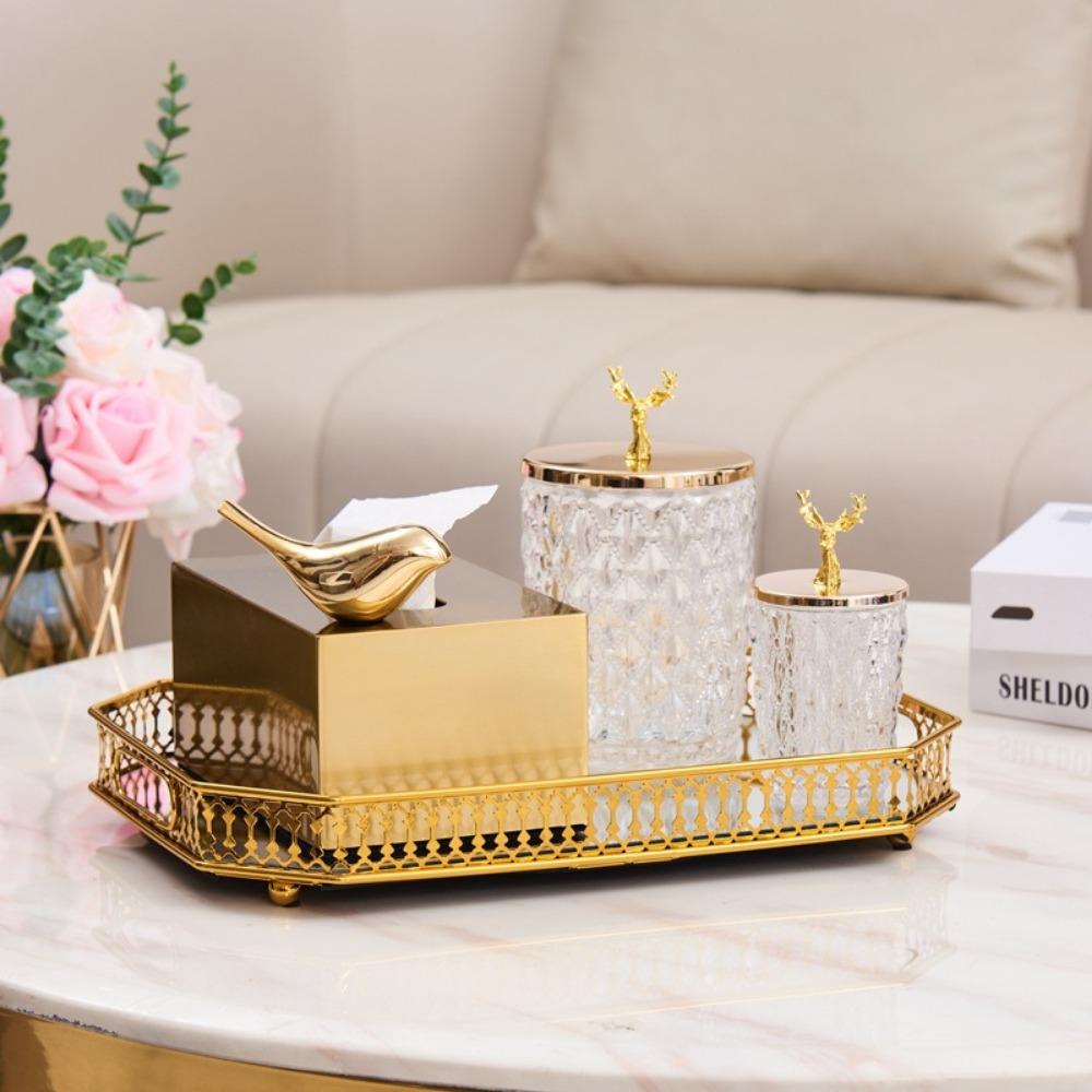 Rectangle Mirror Storage Tray Round Makeup Snack Tray Metal Jewelry Tray Bedroom Living Room